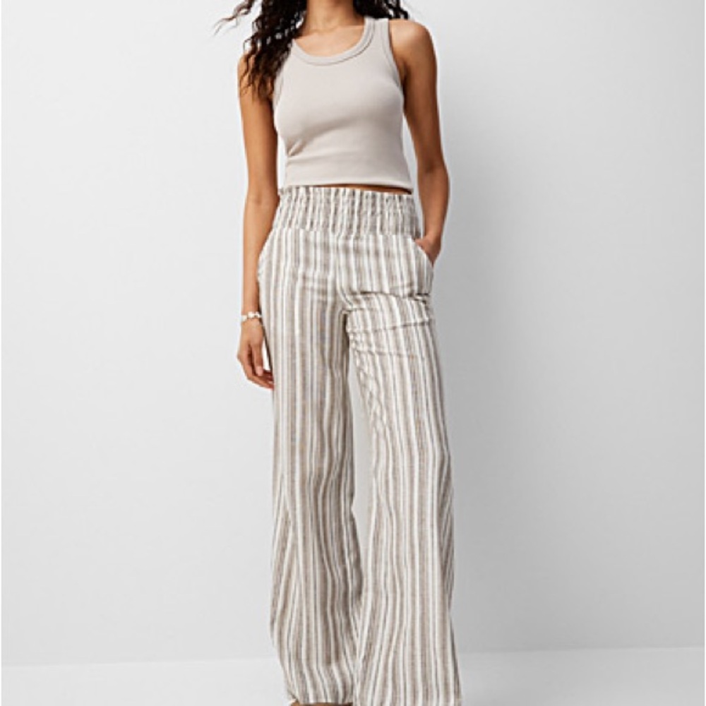 grey white stripe linen beach pants medium